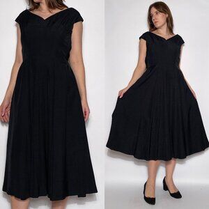 Vintage 50s Designer OFF SHOULDER Fit & Flare Dress with BONING! Small